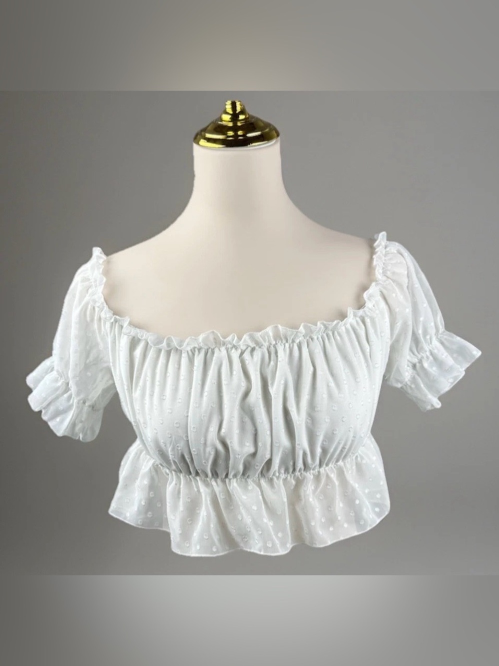 Shein Women's Top Sz S/M White Off the Shoulder Crop Milkmaid Peasant